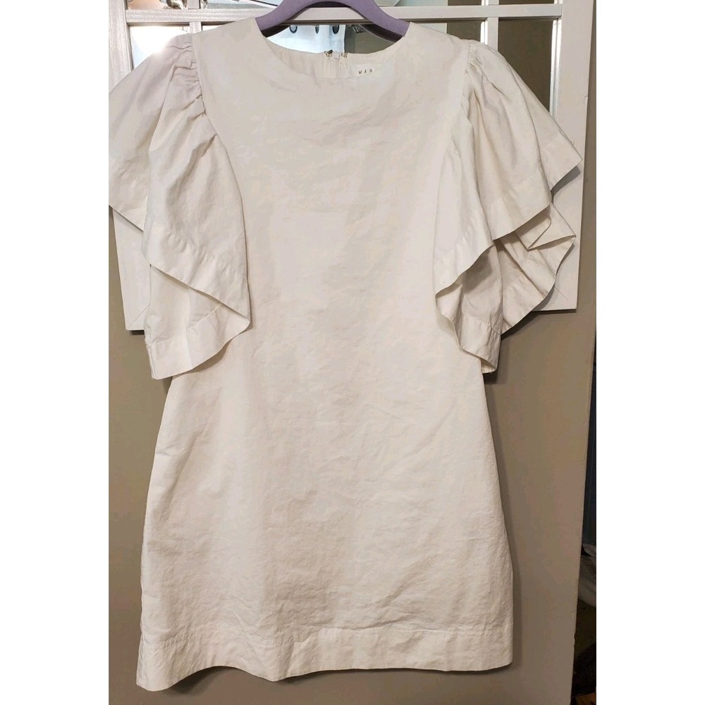 MABLE White Cotton Mini Dress Flutter Sleeves Size Small Lined Zipper Back